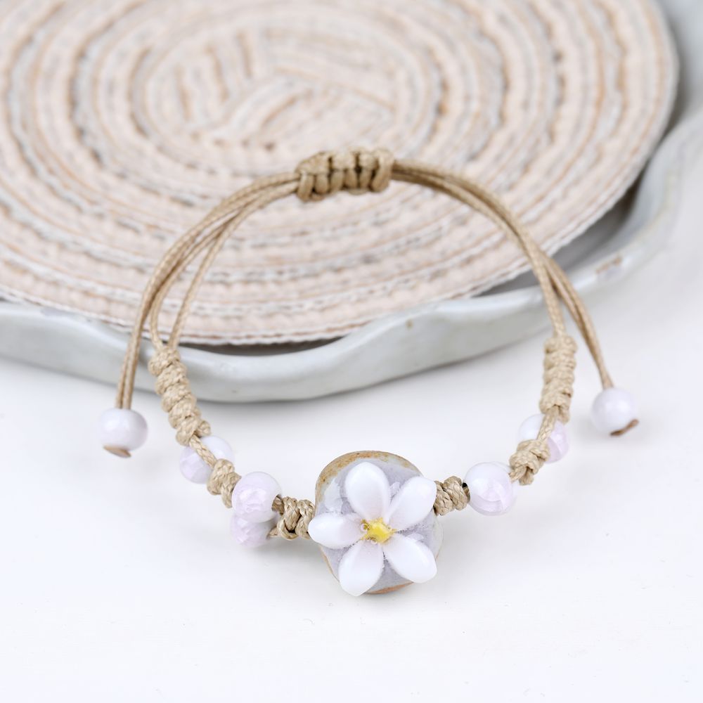 3pcs Set of Fresh Hand-Pinched Flower Ceramic Bracelets